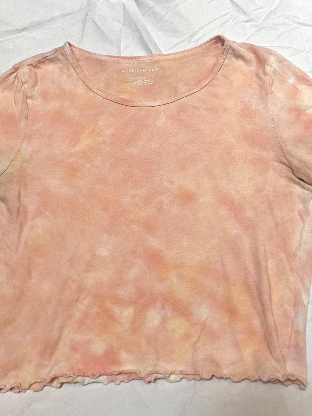 American Eagle Outfitters Peach Tie-Dye Scoop Neck Short Sleeve Top